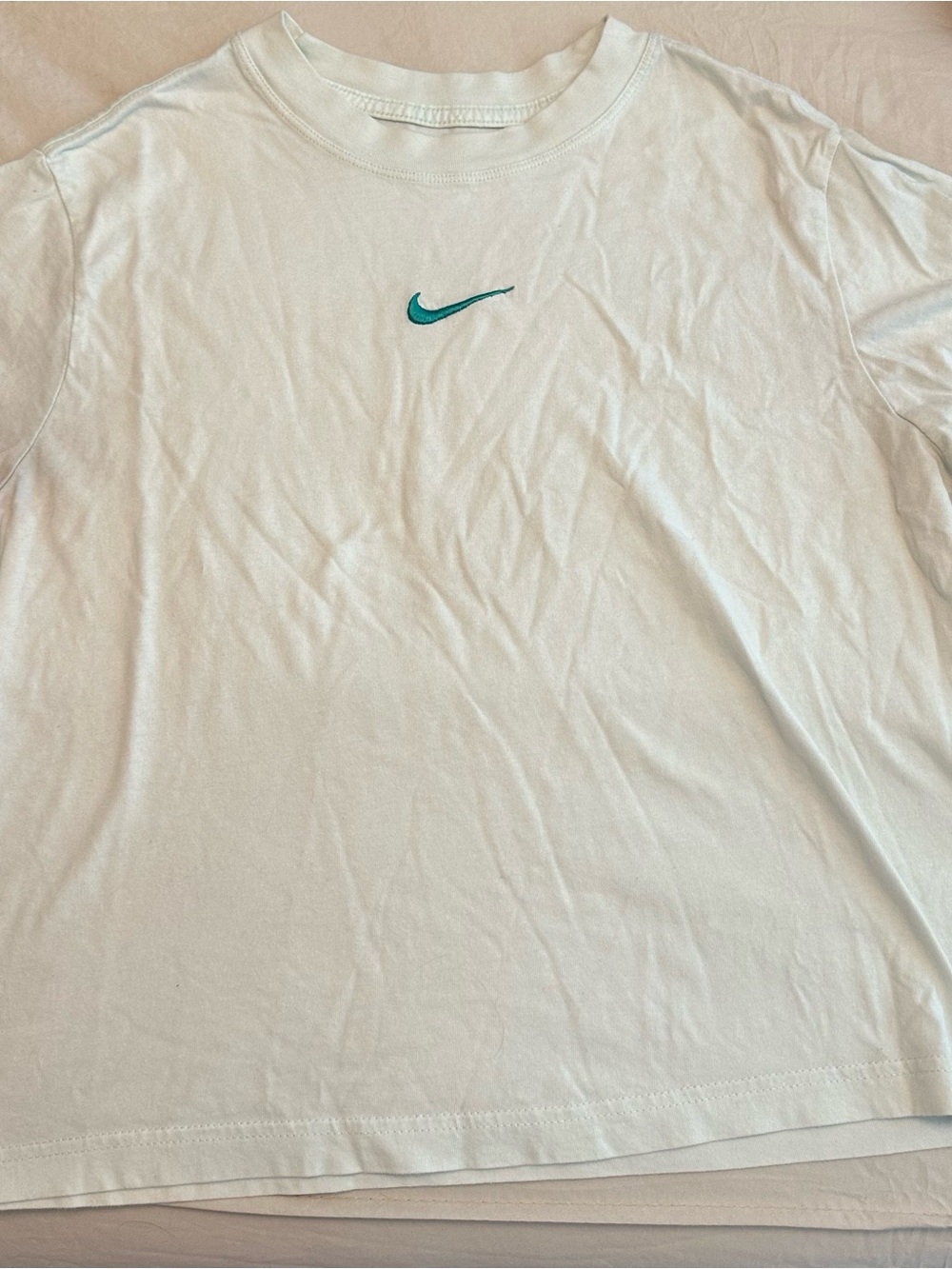 Nike Light Green Crewneck Cropped T-Shirt with Teal Swoosh - Child XL